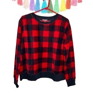 Eddie Bauer Quest Fleece Sweatshirt Print Black Red Buffalo Plaid Flannel XL
